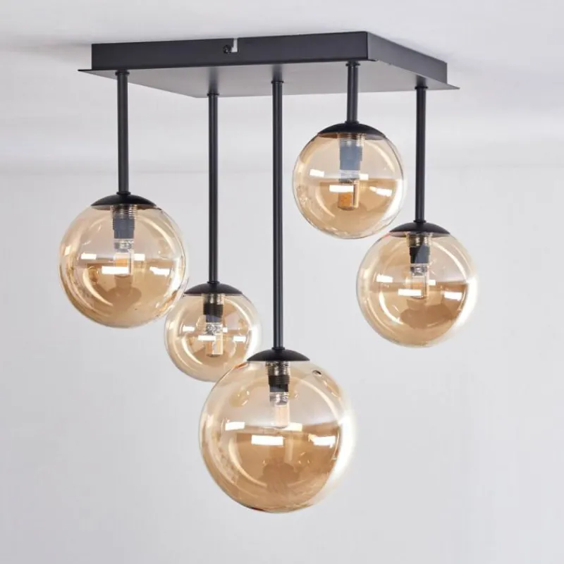 hofstein Plafonnier - Verre 10 cm, 12 cm, 15 cm Chehalis Ambre, 5 lumières