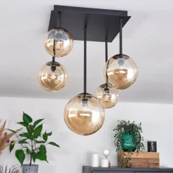 hofstein Plafonnier - Verre 10 cm, 12 cm, 15 cm Chehalis Ambre, 5 lumières