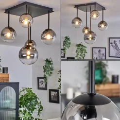 hofstein Plafonnier - Verre 10 cm, 12 cm, 15 cm Chehalis Clair, Fumé, 5 lumières