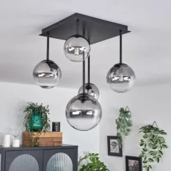 hofstein Plafonnier - Verre 10 cm, 12 cm, 15 cm Chehalis Clair, Fumé, 5 lumières