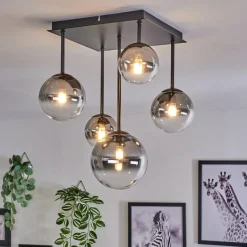 hofstein Plafonnier - Verre 10 cm, 12 cm, 15 cm Chehalis Clair, Fumé, 5 lumières