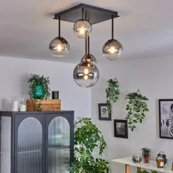 hofstein Plafonnier - Verre 10 cm, 12 cm, 15 cm Chehalis Clair, Fumé, 5 lumières