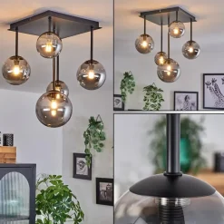 hofstein Plafonnier - Verre 10 cm, 12 cm, 15 cm Chehalis Fumé, 5 lumières