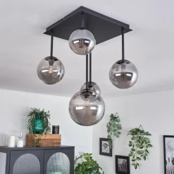 hofstein Plafonnier - Verre 10 cm, 12 cm, 15 cm Chehalis Fumé, 5 lumières