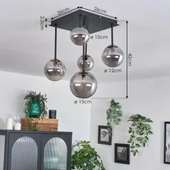 hofstein Plafonnier - Verre 10 cm, 12 cm, 15 cm Chehalis Fumé, 5 lumières