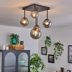 hofstein Plafonnier - Verre 10 cm, 12 cm, 15 cm Chehalis Fumé, 5 lumières