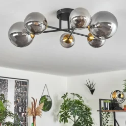 Lampes Dorées-hofstein Plafonnier - Verre 10 cm, 12 cm, 15 cm Chehalis Or, Noir, 6 lumières