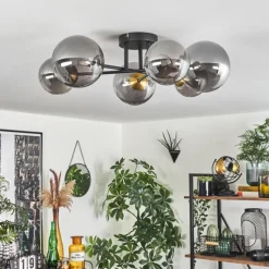 Lampes Dorées-hofstein Plafonnier - Verre 12 cm, 15 cm Chehalis Or, Noir, 6 lumières