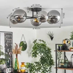 Lampes Dorées-hofstein Plafonnier - Verre 12 cm, 15 cm Chehalis Or, Noir, 6 lumières