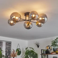 Lampes Dorées-hofstein Plafonnier - Verre 12 cm, 15 cm Chehalis Or, Noir, 6 lumières