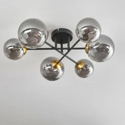 Lampes Dorées-hofstein Plafonnier - Verre 12 cm, 15 cm Chehalis Or, Noir, 6 lumières