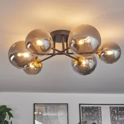 Lampes Dorées-hofstein Plafonnier - Verre 12 cm, 15 cm Chehalis Or, Noir, 6 lumières