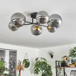 Lampes Dorées-hofstein Plafonnier - Verre 12 cm, 15 cm Chehalis Or, Noir, 6 lumières