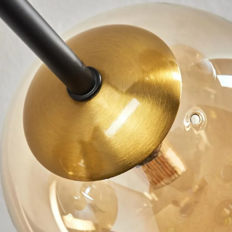 hofstein Plafonnier - Verre 12 cm, 15 cm Chehalis Or, Noir, 6 lumières