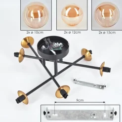 hofstein Plafonnier - Verre 10 cm, 12 cm, 15 cm Chehalis Or, Noir, 6 lumières