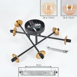 hofstein Plafonnier - Verre 12 cm, 15 cm Chehalis Or, Noir, 6 lumières