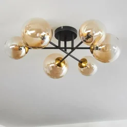 hofstein Plafonnier - Verre 12 cm, 15 cm Chehalis Or, Noir, 6 lumières