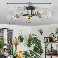 Lampes Dorées-hofstein Plafonnier - Verre 10 cm, 12 cm, 15 cm Chehalis Or, Noir, 6 lumières