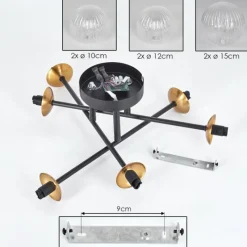 Lampes Dorées-hofstein Plafonnier - Verre 10 cm, 12 cm, 15 cm Chehalis Or, Noir, 6 lumières