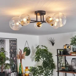 Lampes Dorées-hofstein Plafonnier - Verre 10 cm, 12 cm, 15 cm Chehalis Or, Noir, 6 lumières