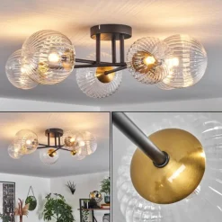 Lampes Dorées-hofstein Plafonnier - Verre 12 cm, 15 cm Chehalis Or, Noir, 6 lumières