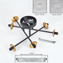 Lampes Dorées-hofstein Plafonnier - Verre 12 cm, 15 cm Chehalis Or, Noir, 6 lumières