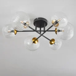 Lampes Dorées-hofstein Plafonnier - Verre 12 cm, 15 cm Chehalis Or, Noir, 6 lumières