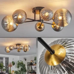 Lampes Dorées-hofstein Plafonnier - Verre 10 cm, 12 cm, 15 cm Chehalis Or, Noir, 6 lumières