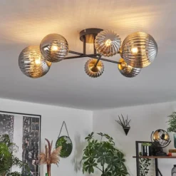 Lampes Dorées-hofstein Plafonnier - Verre 10 cm, 12 cm, 15 cm Chehalis Or, Noir, 6 lumières