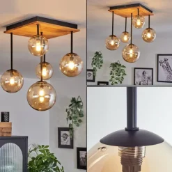 hofstein Plafonnier - Verre 10 cm, 12 cm, 15 cm Chehalis Écru, Noir, 5 lumières