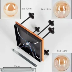 hofstein Plafonnier - Verre 10 cm, 12 cm, 15 cm Chehalis Écru, Noir, 5 lumières