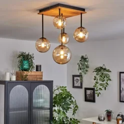 hofstein Plafonnier - Verre 10 cm, 12 cm, 15 cm Chehalis Écru, Noir, 5 lumières