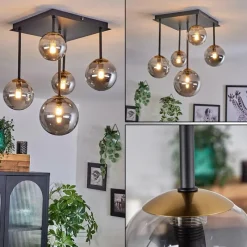 Lampes Dorées-hofstein Plafonnier - Verre 10 cm, 12 cm, 15 cm Chehalis Or, Noir, 5 lumières