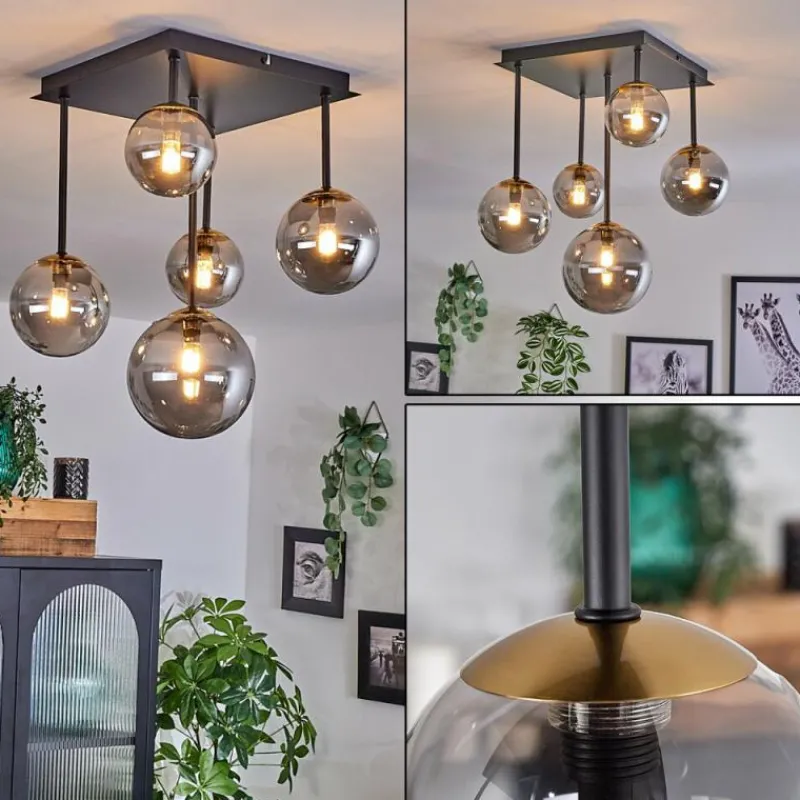 Lampes Dorées-hofstein Plafonnier - Verre 10 cm, 12 cm, 15 cm Chehalis Or, Noir, 5 lumières