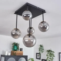 Lampes Dorées-hofstein Plafonnier - Verre 10 cm, 12 cm, 15 cm Chehalis Or, Noir, 5 lumières