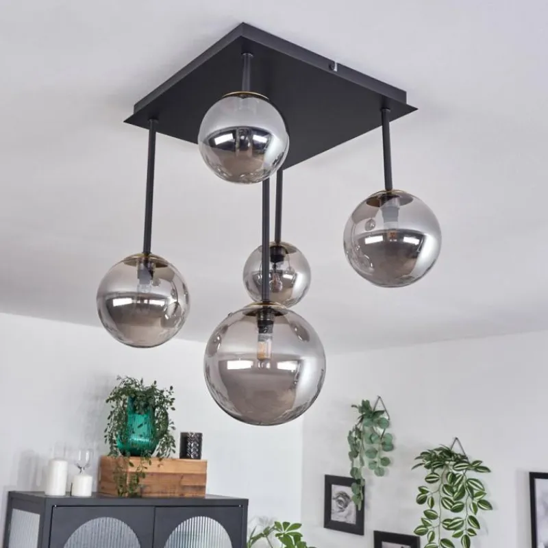 Lampes Dorées-hofstein Plafonnier - Verre 10 cm, 12 cm, 15 cm Chehalis Or, Noir, 5 lumières