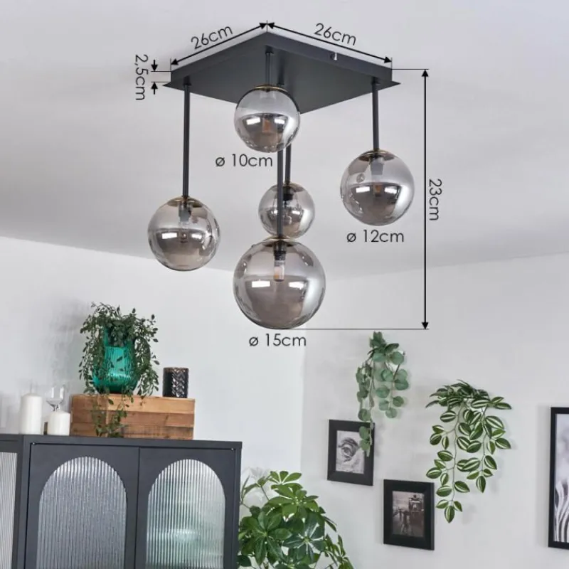 Lampes Dorées-hofstein Plafonnier - Verre 10 cm, 12 cm, 15 cm Chehalis Or, Noir, 5 lumières