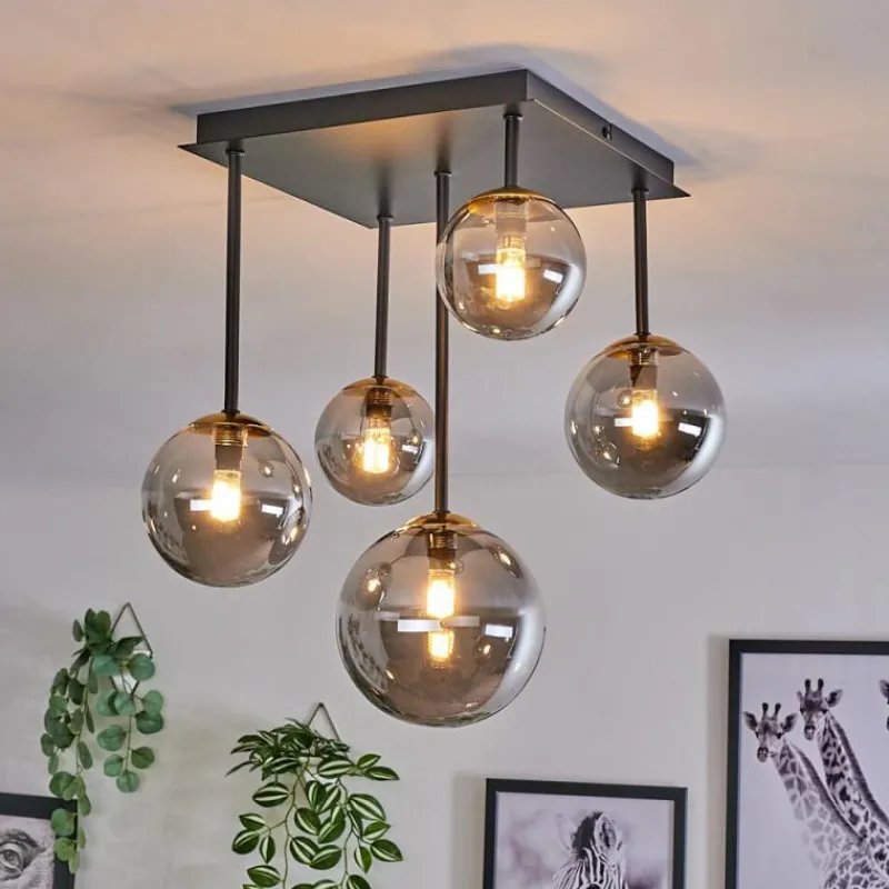 Lampes Dorées-hofstein Plafonnier - Verre 10 cm, 12 cm, 15 cm Chehalis Or, Noir, 5 lumières