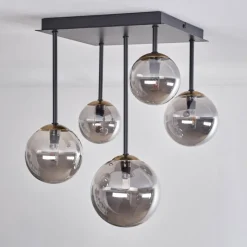 Lampes Dorées-hofstein Plafonnier - Verre 10 cm, 12 cm, 15 cm Chehalis Or, Noir, 5 lumières