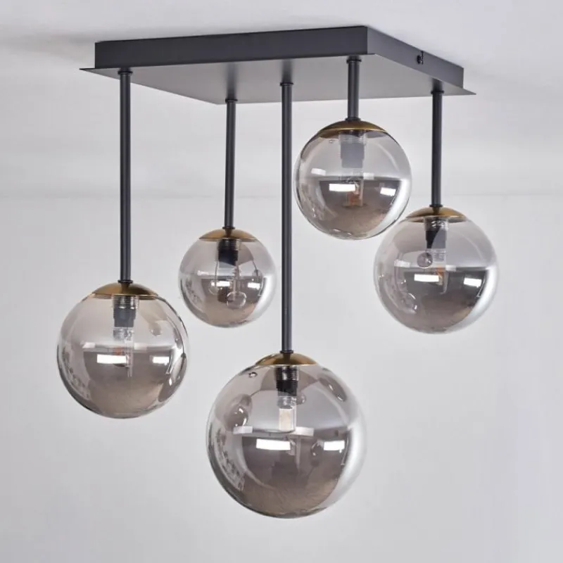 Lampes Dorées-hofstein Plafonnier - Verre 10 cm, 12 cm, 15 cm Chehalis Or, Noir, 5 lumières