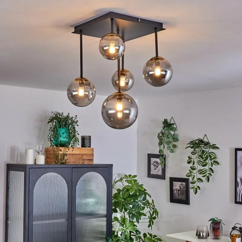 Lampes Dorées-hofstein Plafonnier - Verre 10 cm, 12 cm, 15 cm Chehalis Or, Noir, 5 lumières