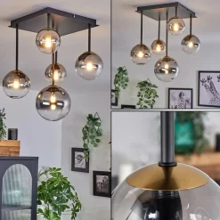 Lampes Dorées-hofstein Plafonnier - Verre 10 cm, 12 cm, 15 cm Chehalis Or, Noir, 5 lumières