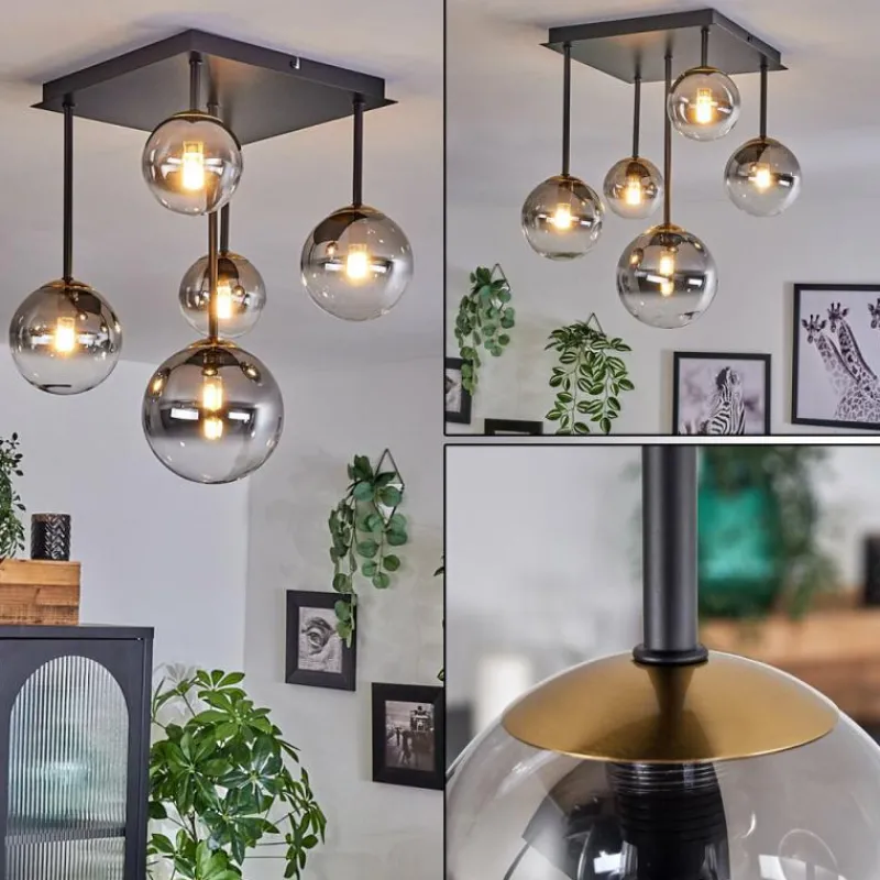 Lampes Dorées-hofstein Plafonnier - Verre 10 cm, 12 cm, 15 cm Chehalis Or, Noir, 5 lumières