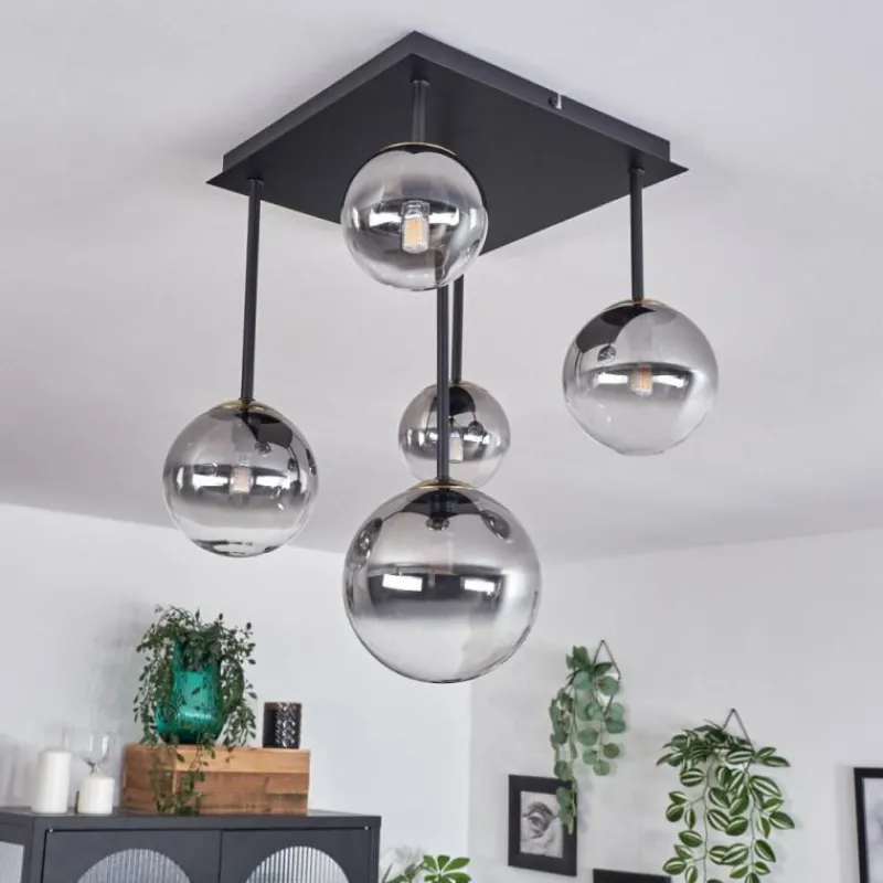 Lampes Dorées-hofstein Plafonnier - Verre 10 cm, 12 cm, 15 cm Chehalis Or, Noir, 5 lumières