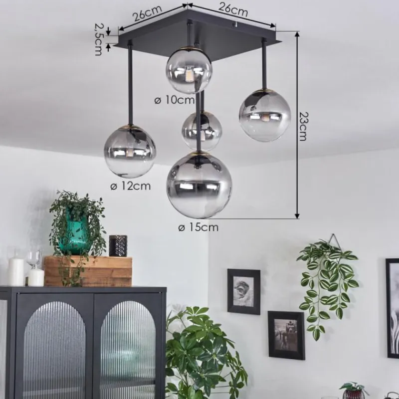 Lampes Dorées-hofstein Plafonnier - Verre 10 cm, 12 cm, 15 cm Chehalis Or, Noir, 5 lumières