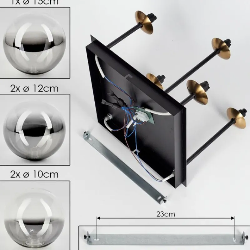Lampes Dorées-hofstein Plafonnier - Verre 10 cm, 12 cm, 15 cm Chehalis Or, Noir, 5 lumières