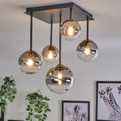 Lampes Dorées-hofstein Plafonnier - Verre 10 cm, 12 cm, 15 cm Chehalis Or, Noir, 5 lumières