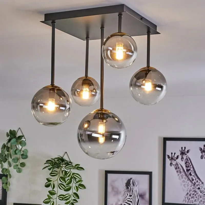 Lampes Dorées-hofstein Plafonnier - Verre 10 cm, 12 cm, 15 cm Chehalis Or, Noir, 5 lumières