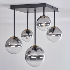 Lampes Dorées-hofstein Plafonnier - Verre 10 cm, 12 cm, 15 cm Chehalis Or, Noir, 5 lumières