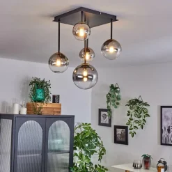 Lampes Dorées-hofstein Plafonnier - Verre 10 cm, 12 cm, 15 cm Chehalis Or, Noir, 5 lumières